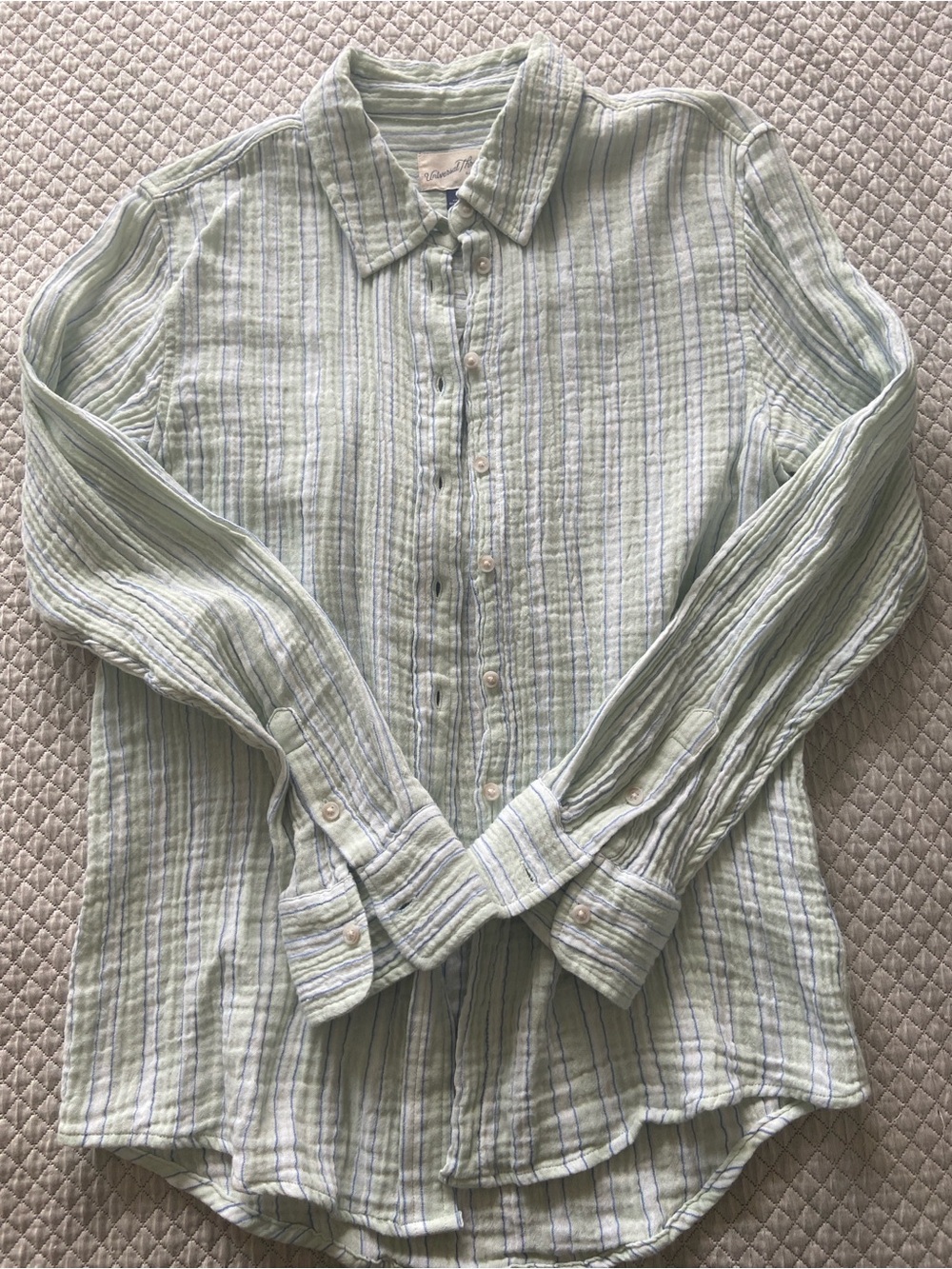 Universal Thread Light Green Striped Button-Down Shirt